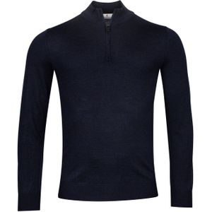 Thomas Maine trui navy half-zip effen normale fit wol