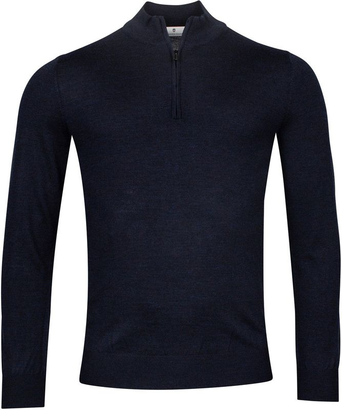 Thomas Maine trui navy half-zip effen normale fit wol