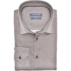 Ledub Modern Fit overhemd bruin stretch
