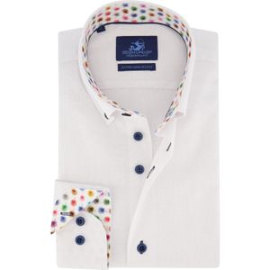 Eden Valley overhemd mouwlengte 7 wit effen linnen kraag geprint modern fit