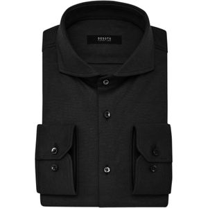 Zakelijk Desoto overhemd zwart effen katoen slim fit