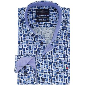 Casual Portofino overhemd normale fit wit blauw geprint katoen
