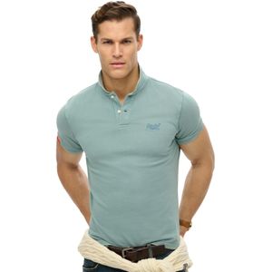 Superdry 2-knoops polo lichtblauw pique korte mouw