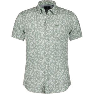 New Zealand casual overhemd korte mouw normale fit groen linnen geprint