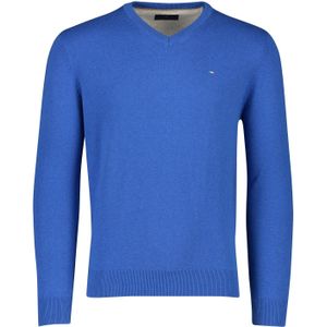 Portofino trui v-hals middelblauw effen katoen