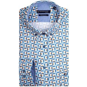 Giordano casual overhemd wijde fit blauw geprint katoen enkele borstzak
