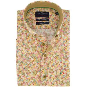 Portofino casual overhemd korte mouw regular fit groen bruin multicolor geprint katoen