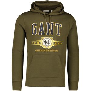 Gant hoodie groen met opdruk buidelzak