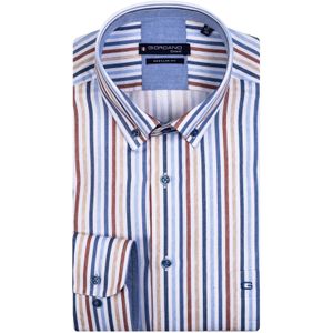 Giordano casual overhemd wijde fit blauw gestreept katoen button-down boord
