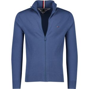 Donkerblauw vest Tommy Hilfiger effen katoen opstaande kraag rits