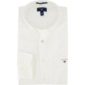 Overhemd Gant wit button-down boord normale fit wit effen katoen
