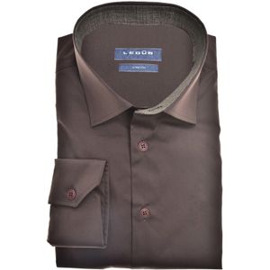 Ledub business overhemd Modern Fit bruin effen katoen normale fit