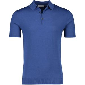 Thomas Maine polo blauw effen normale fit merinowol