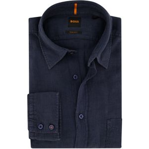 BOSS casual overhemd regular fit donkerblauw linnen borstzak