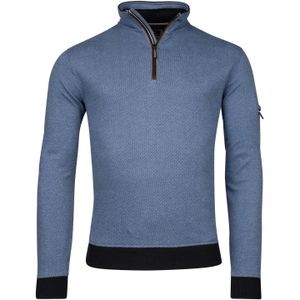 Baileys half zip trui met knoop blauw normale fit effen