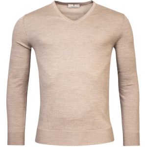 trui Thomas Maine v-hals beige effen merinowol