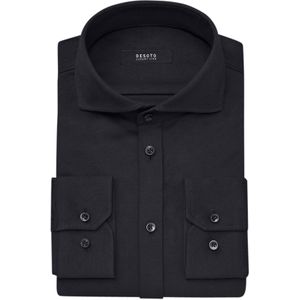 Zwart Desoto business overhemd effen katoen slim fit