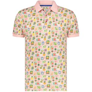 A Fish Named Fred poloshirt roze met print katoen slim fit