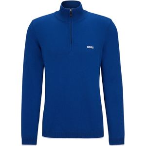 Hugo Boss trui Zallo opstaande kraag blauw effen 100% katoen