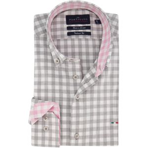 Portofino overhemd grijs met roze mouwlengte 7  tailored fit