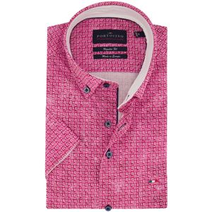 Portofino casual overhemd korte mouw roze wit geprint katoen regular fit