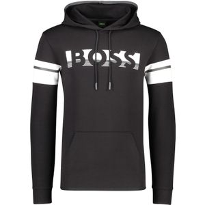 Hugo Boss sweater zwart met buidelzak geprint katoen hoodie