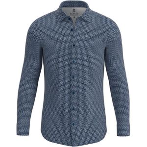 Geprint donkerblauw overhemd slim fit Desoto