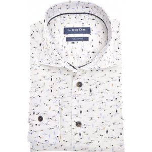 Ledub overhemd mouwlengte 7 wit met print katoen normale fit