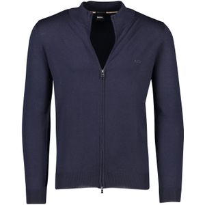 Hugo Boss vest blauw effen wol opstaande kraag rits