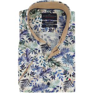 Casual Portofino overhemd korte mouw blauw bloemetjes print katoen