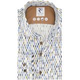 R2 casual overhemd mouwlengte 7 blauw geprint katoen slim fit