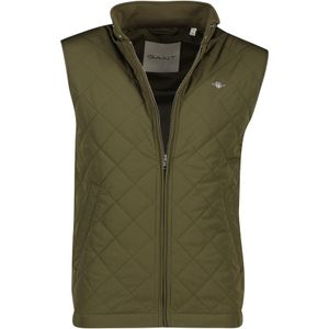 Gant bodywarmer groen effen met ruit rits normale fit