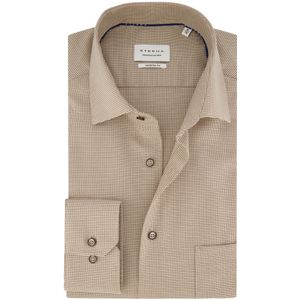 Eterna beige gemêleerd overhemd Modern Fit strijkvrij katoen