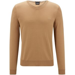 Hugo Boss trui beige effen merinowol v-hals