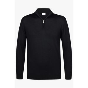 wollen Profuomo trui zwart effen half zip normale fit