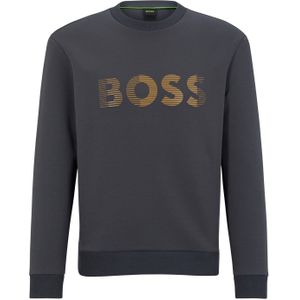 Hugo Boss sweater ronde hals grijs geprint katoen normale fit