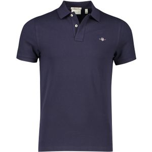 Gant polo donkerblauw effen katoen