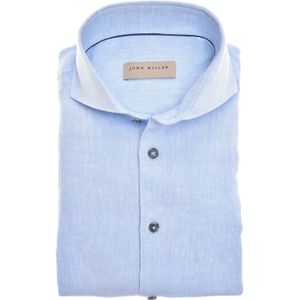 John Miller linnnen business overhemd Slim Fit effen lichtblauw
