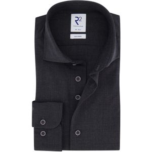 R2 overhemd donkergrijs wol wide collar