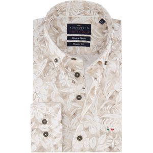 katoenen Portofino overhemd beige geprint bloemen wijde fit