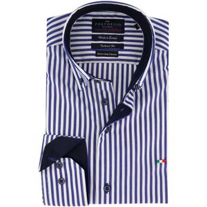 Portofino overhemd tailored fit blauw wit gestreept button down boord