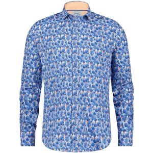 A Fish Named Fred slim fit blauw geprint casual overhemd katoen