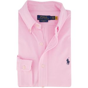 Polo Ralph Lauren casual overhemd roze effen Featherweight Mesh normale fit