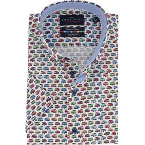 Portofino overhemd korte mouw wit met multicolor print katoen