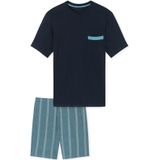 Schiesser shortama donkerblauw effen en geruit