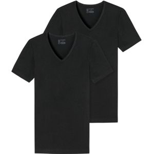 Schiesser t-shirt effen zwart v hals 95/5 2-pack