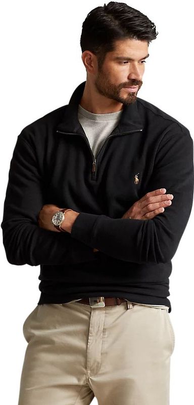 katoenen Polo Ralph Lauren trui zwart half zip Big&Tall