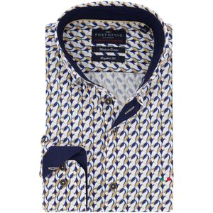 Geprint Portofino casual overhemd wijde fit wit blauw katoen