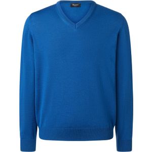 Maerz trui v-hals blauw effen wol wijde fit