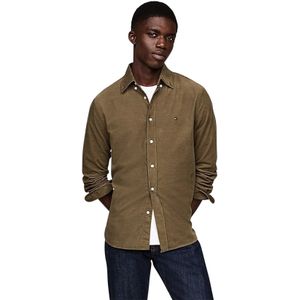 Tommy Hilfiger overshirt groen katoen ribstof normale fit